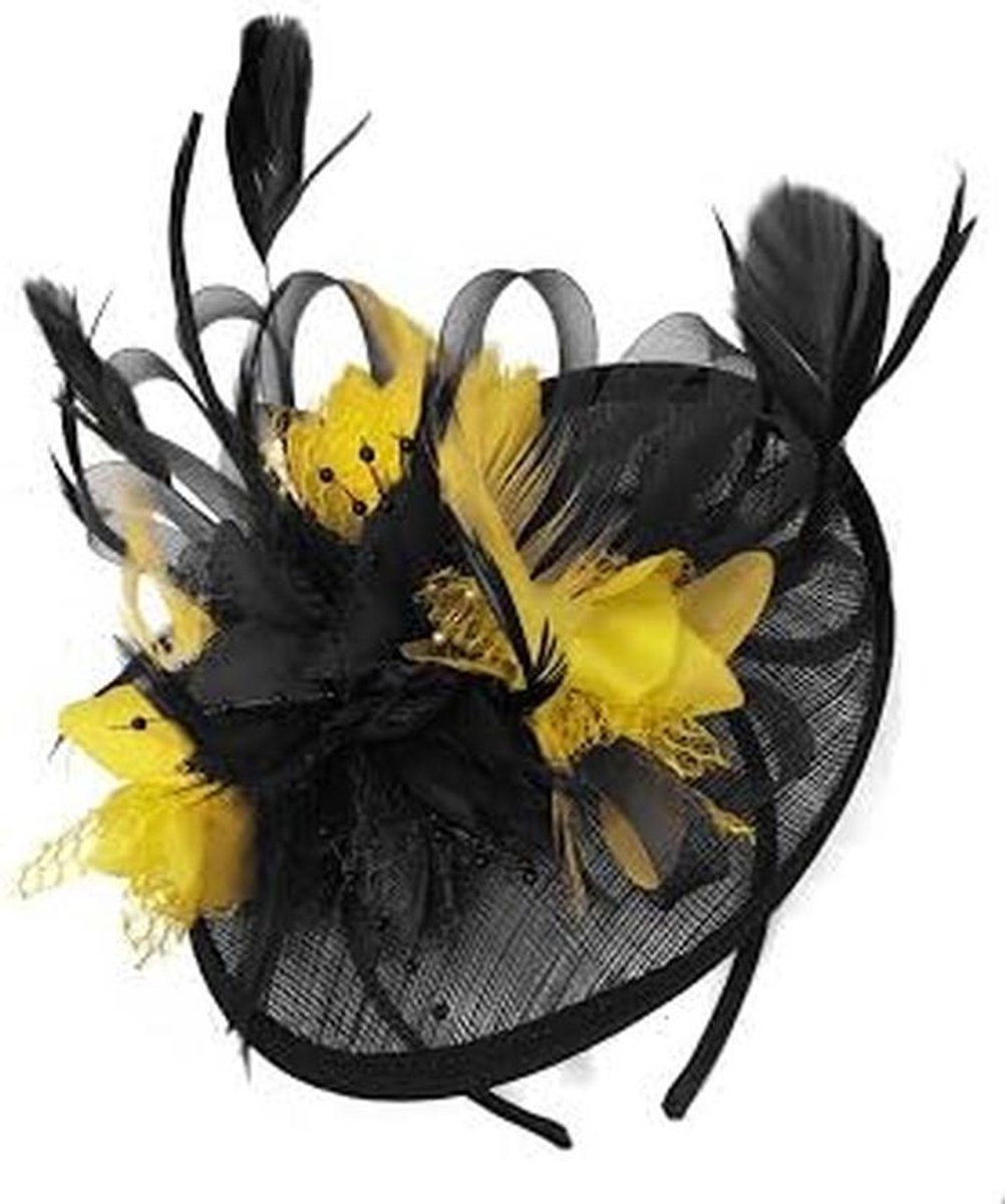 Zwarte Schotel Fascinator Hoed met Vogelkooi Sluier voor Dames Bruiloft