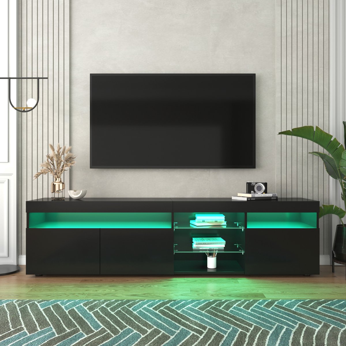 Zwarte TV-kast - LED Verlichting - Woonkamer Meubel - 180 cm