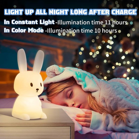 Konijn Baby Nachtlampje Touch 7 Kleuren USB Oplaadbaar Kan Worden Getimed Kindernachtlampje Deco Lamp Voor Kerstdecoratie Kinderkamer Verjaardagscadeau van Merkloos — afbeelding 4