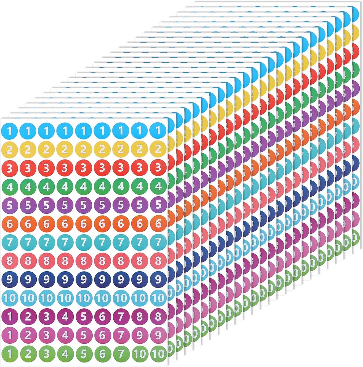 Ronde Gekleurde Cijferstickers, Set van 2808 Stuks, Waterdicht en Zelfklevend