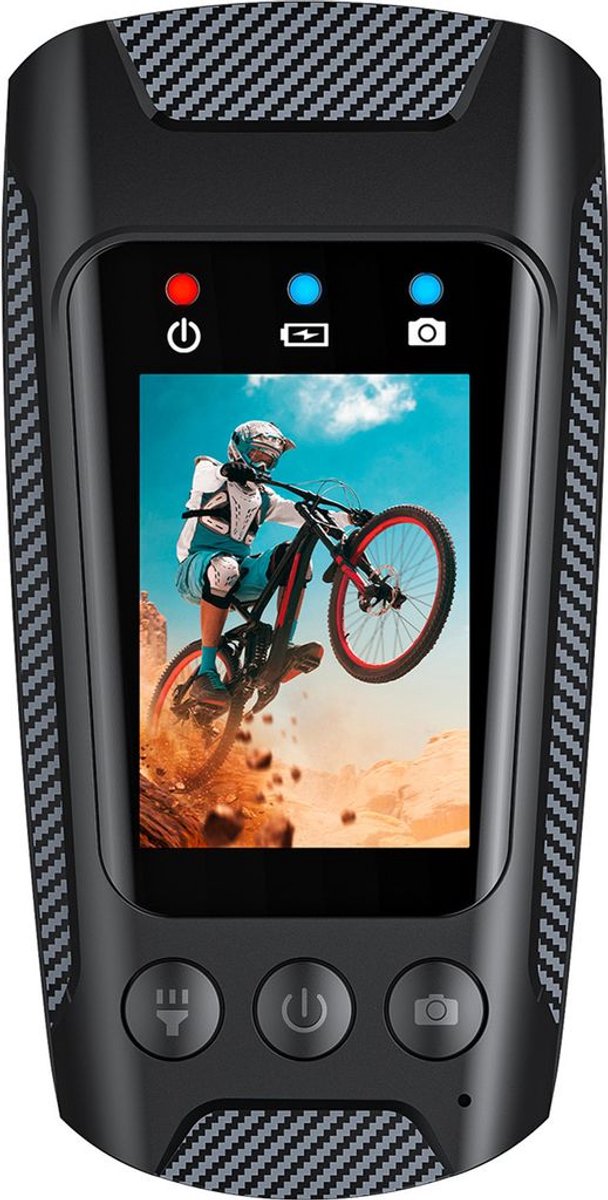 Multifunctionele 4K 60FPS fiets-/motorfietscamera, waterdicht, 2,0-inch IPS-kleurenscherm, wifi-connectiviteit en LED-zaklamp.