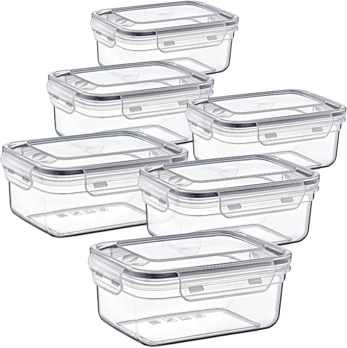 Set van 6 Luchtdichte Vershouddozen met Clips – 1,5L, Magnetron & Vaatwasserbestendig