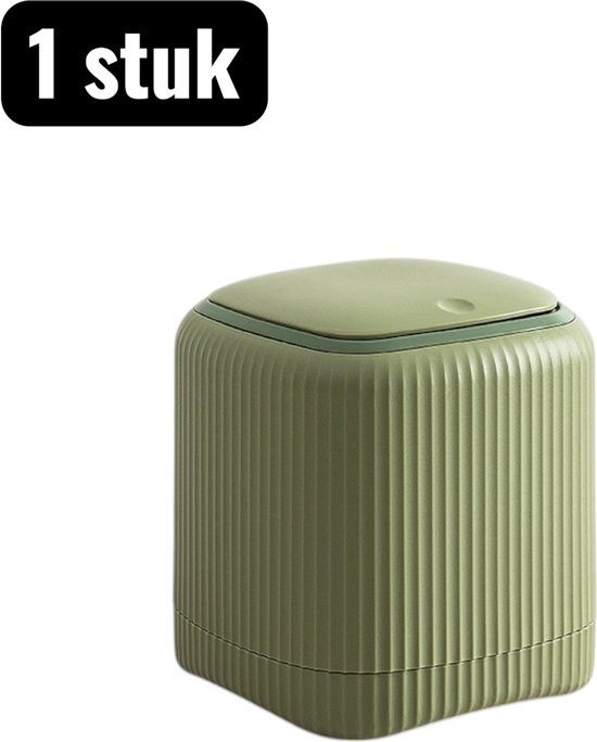 1 stuk - Prullenbak - Mini Prullenbak - Prullenbak met deksel - Desktop Prullenbak - Dubbele Opbergbak met Versterkte PP Constructie - Compacte Bureau Afvalbak - Groen