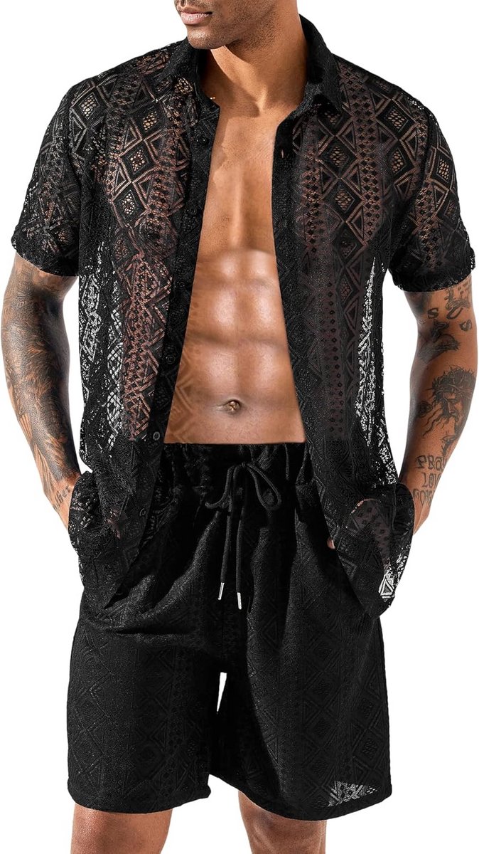 Casual Zomer Outfit Mannen: Korte Mouw Shirt en Elastische Taille Shorts - 2 Delige Set