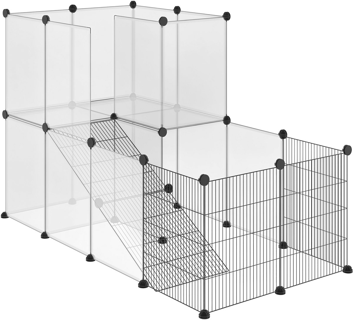 PawHut Kooi voor Kleine Dieren - Staal, PP - 140x70x90cm - Zwart
