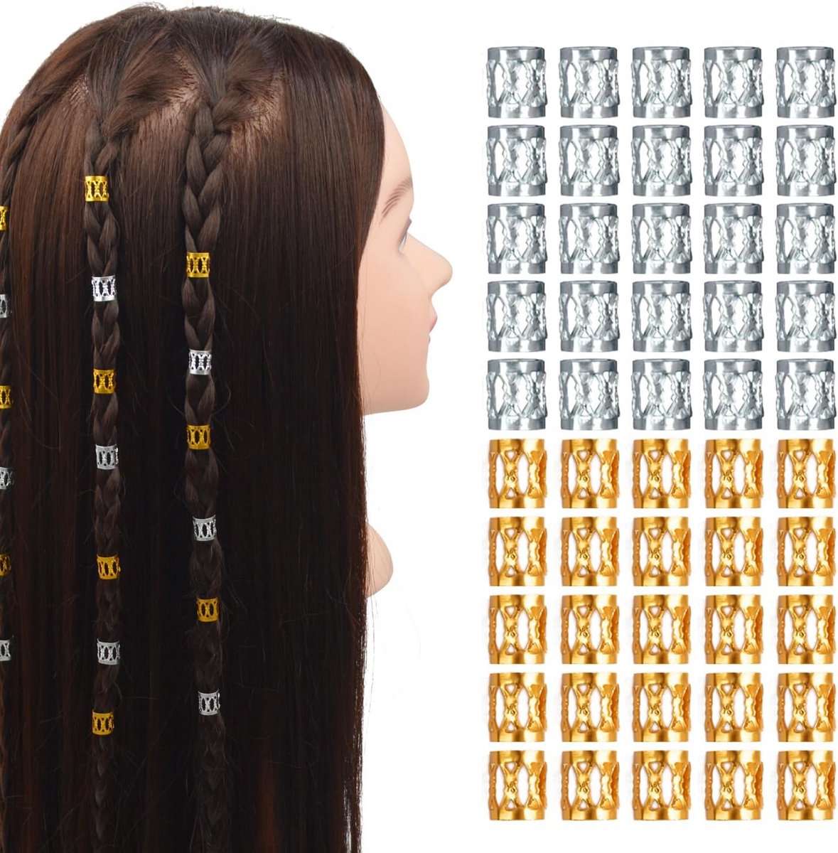 50x Haaraccessoires Dreadlocks Kralen & Manchetten - Goud & Zilver