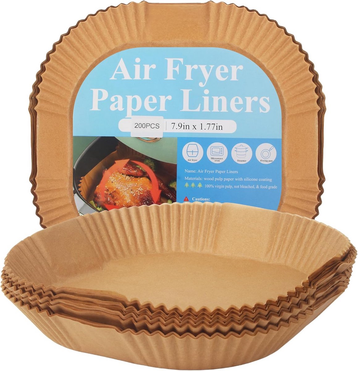200 Vellen Bakpapier voor Airfryer en Oven - 20-24 cm Brown