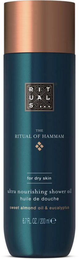 The Ritual of Hammam ultra voedende doucheolie voor de droge huid, met zoete amandelolie & eucalyptus, 200 ml.