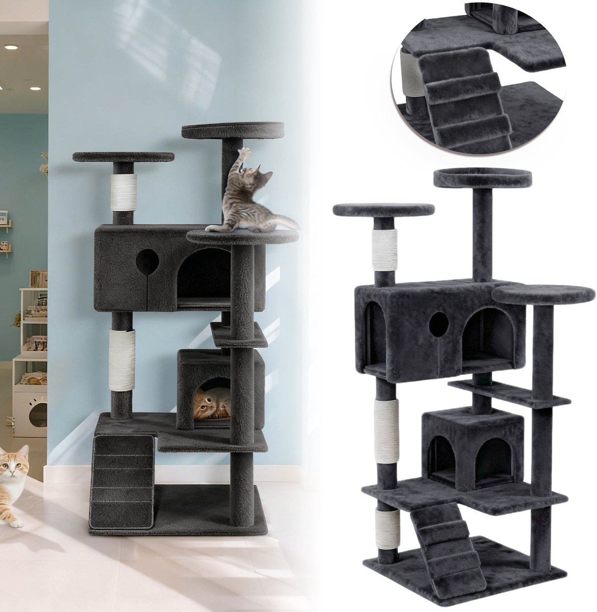 Krabpaal - Kattenhuis - Kattenmand- Krabpaal voor Grote Katten - Type 1254 - 49x49x130cm - Gonkergrijs