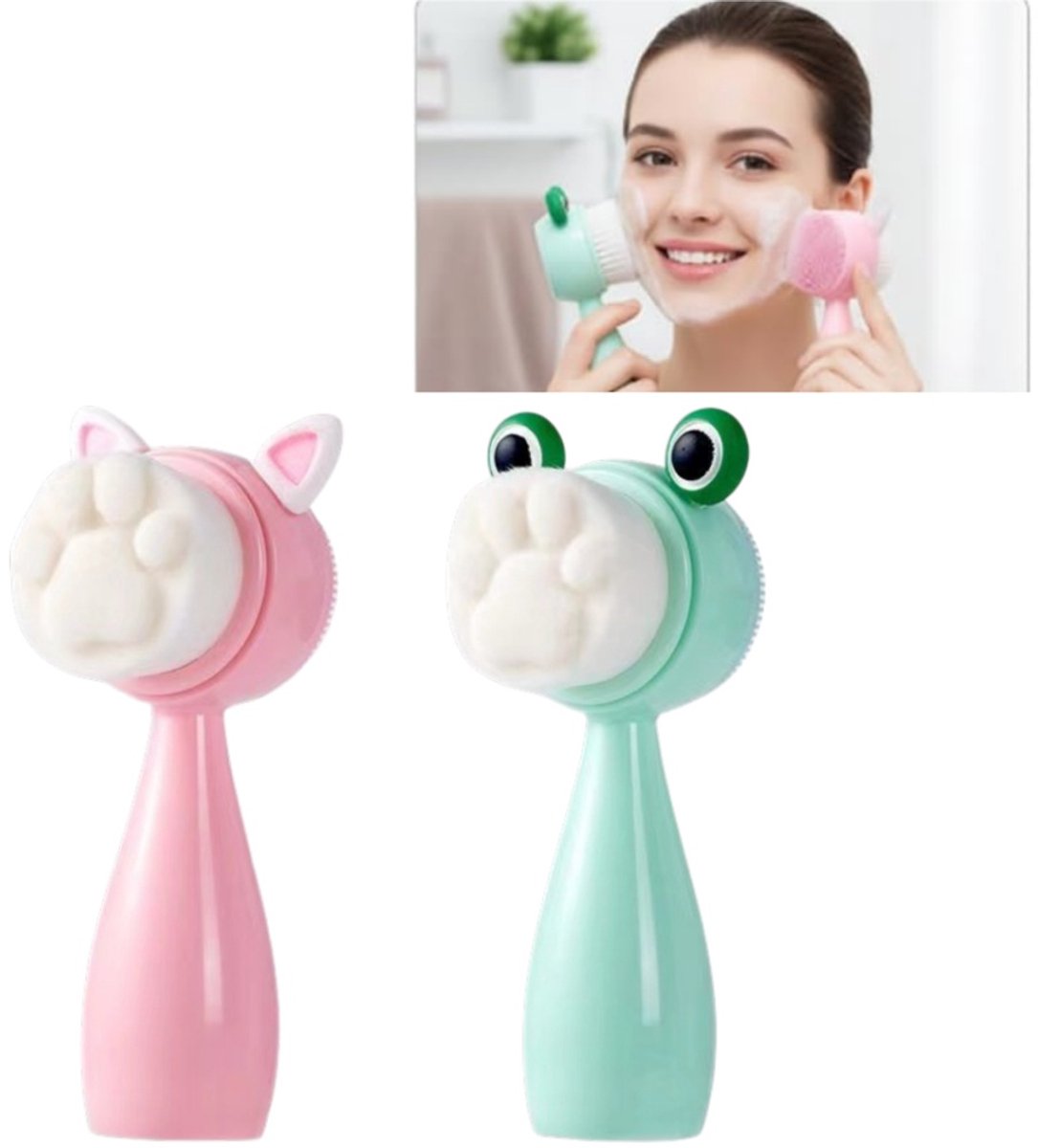 2 stuks Siliconen gezichtsreinigingsborstelset - Zachte reiniging en exfoliatie - Huidverzorgingstool - Gezichtsscrubborstel - 4,5*12 cm - Voor dagelijkse gezichtsreiniging en huidverzorging - Roze, groen