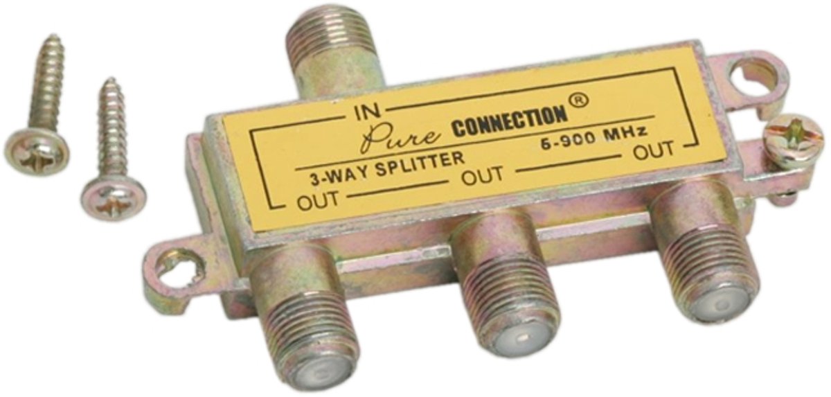 F-Coax Splitter 1-naar-3 – Antenne Verdeelstuk voor TV & Satelliet – 5–900 MHz – Metalen Behuizing - 1 Stuks [05257]
