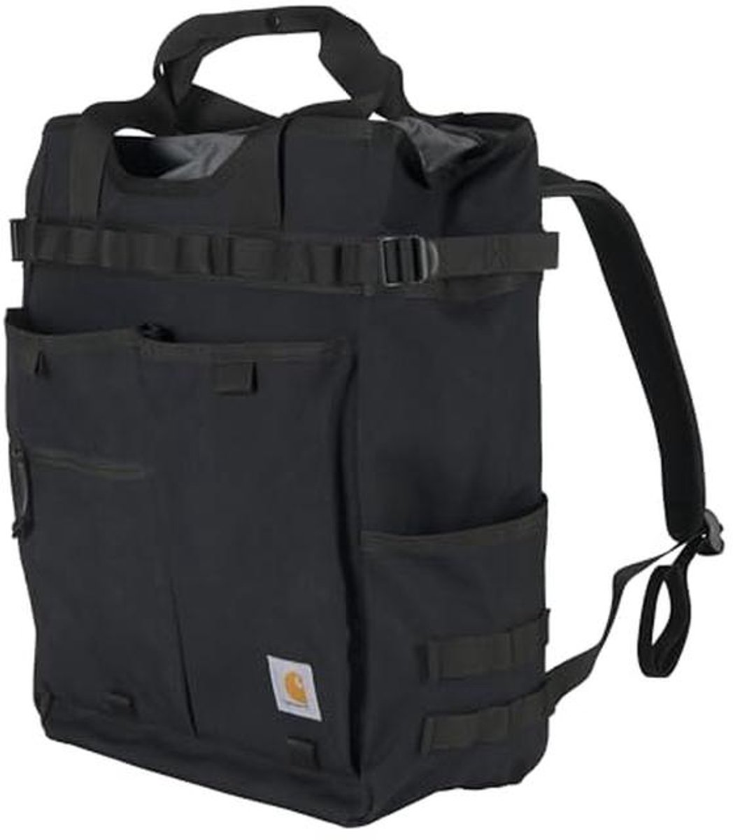 28L Nylon Cinch-Top Convertible Tas met Duurzame Verstelbare Rugzakriemen en Laptophoes - Zwart