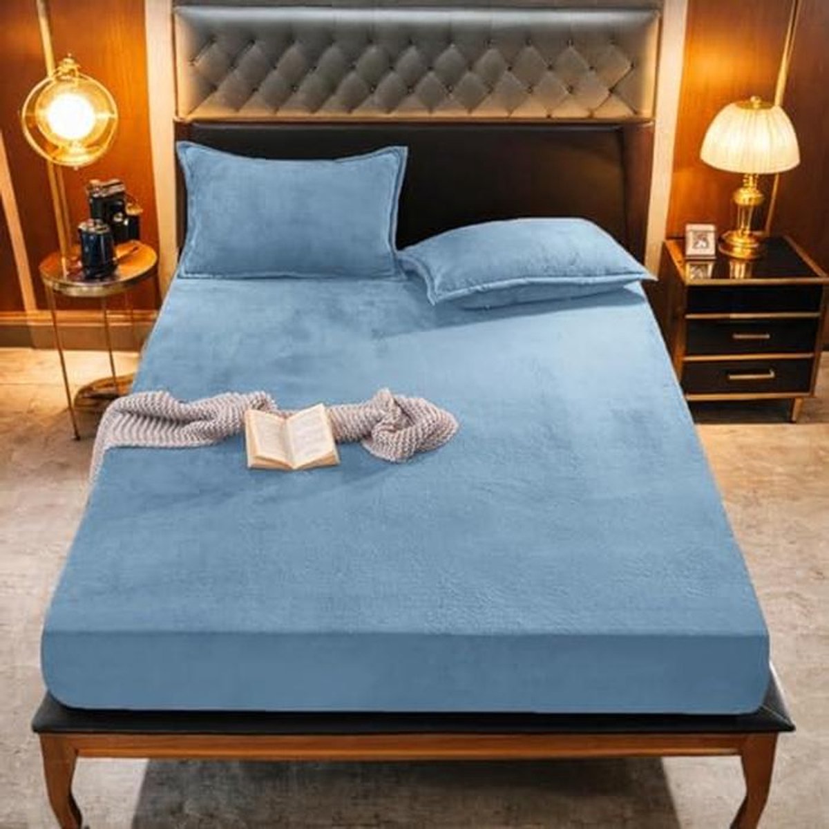 Hoeslaken 140 x 200 cm - Warm Pluche Fleece in Pastelblauw - Perfect voor Wintergebruik
