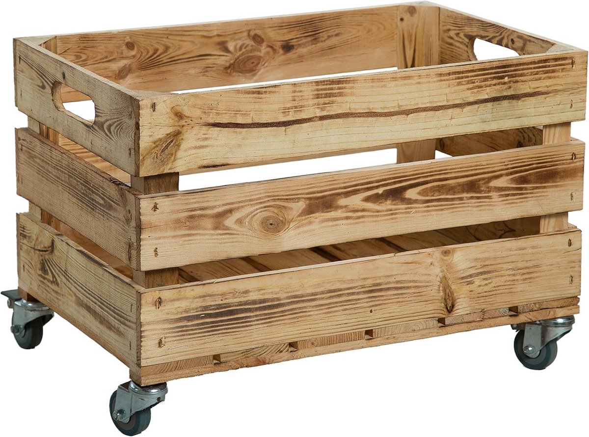 Stevige Houten Stapelbare Sierkist met Wielen voor Decoratie en Opslag