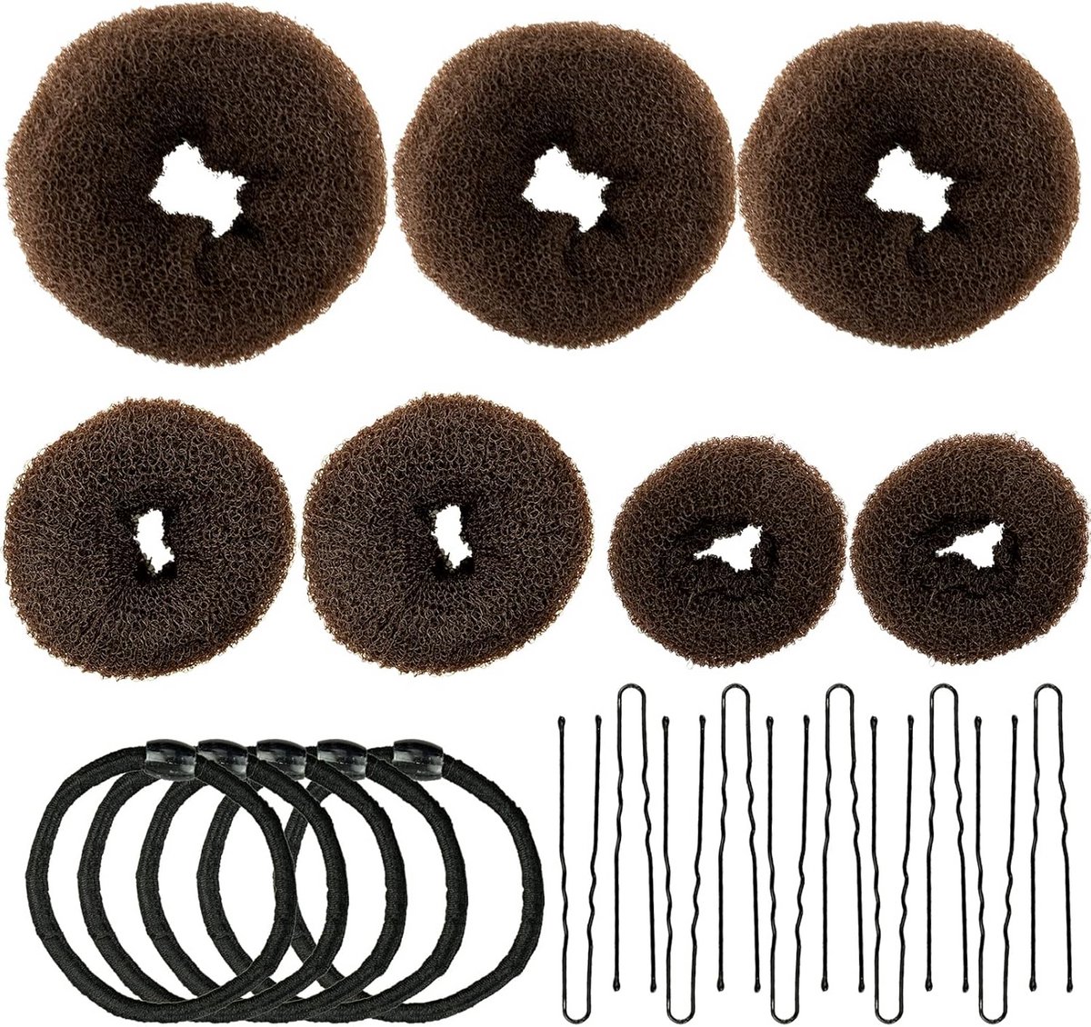 Set voor het maken van donutkapsels met 3 verschillende maten en accessoires