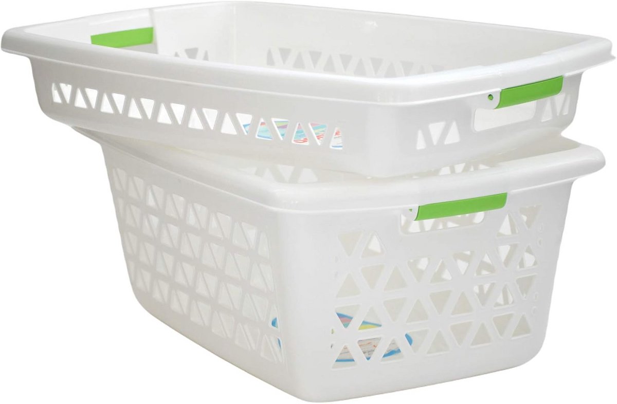Rechthoekige set wasmand, wasbak en dienblad - middelgroot, duurzaam polypropyleen, groene