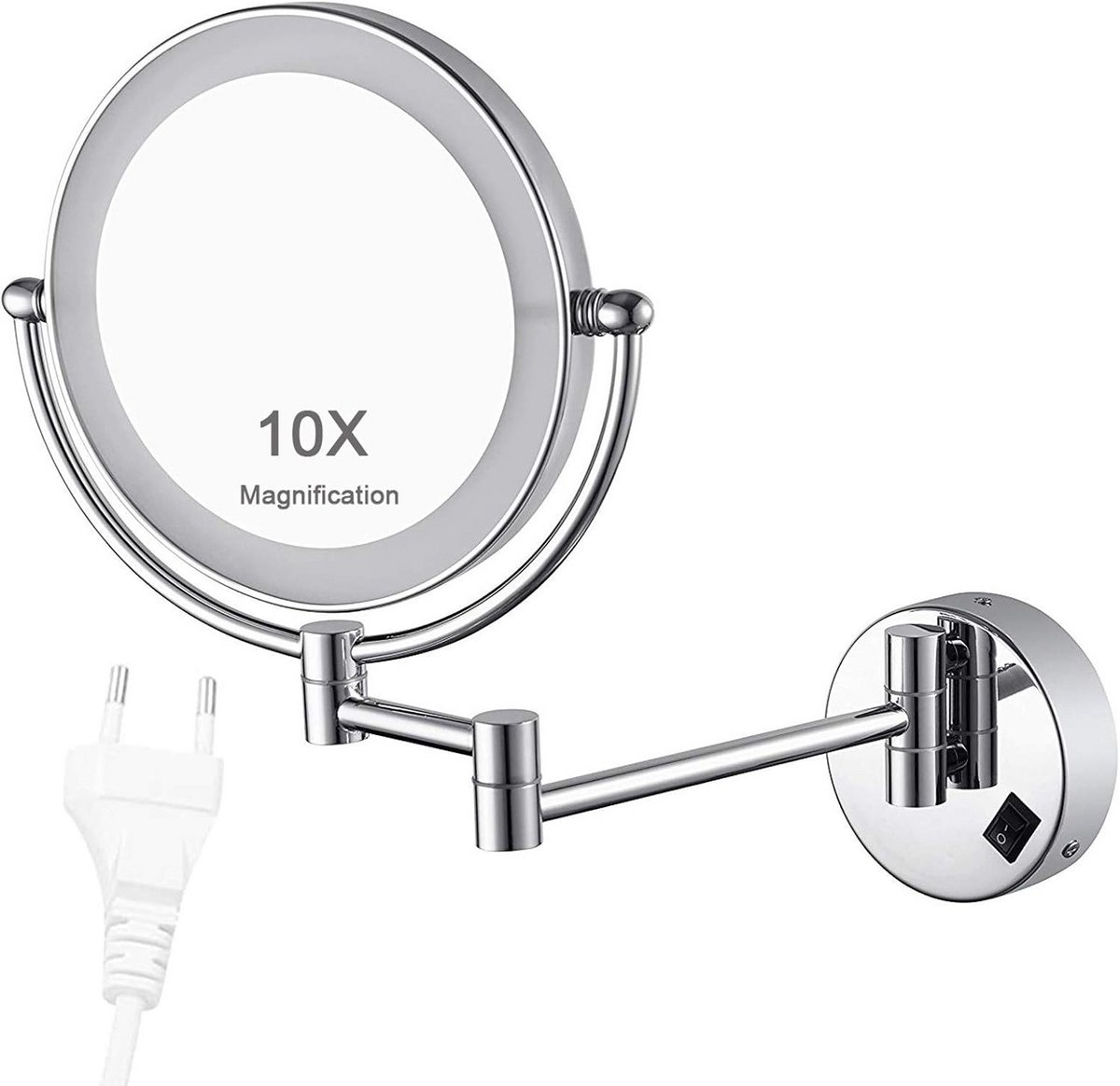 Wandspiegel Make-up met LED Verlichting en 10x Vergroting - 360° Draaibaar