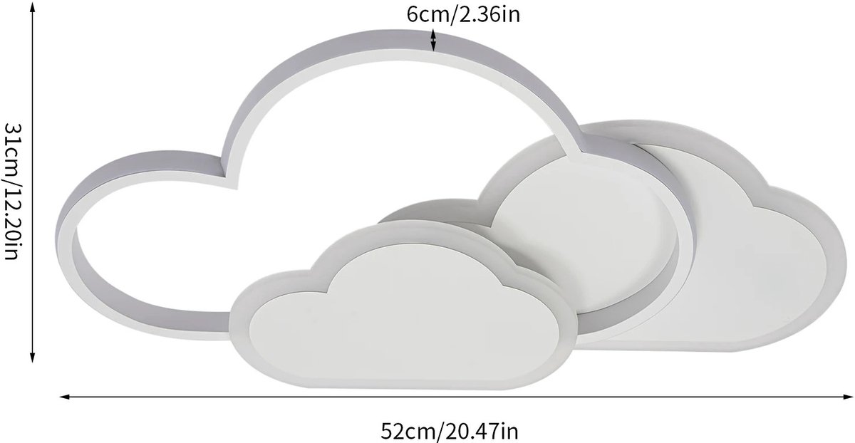 LabelOne Plafondlamp - Plafonniere - LED lamp - wolk - 3 lichtkleuren: warm wit, neutraal wit, koel wit - 52 x 31 x 6 cm - wit