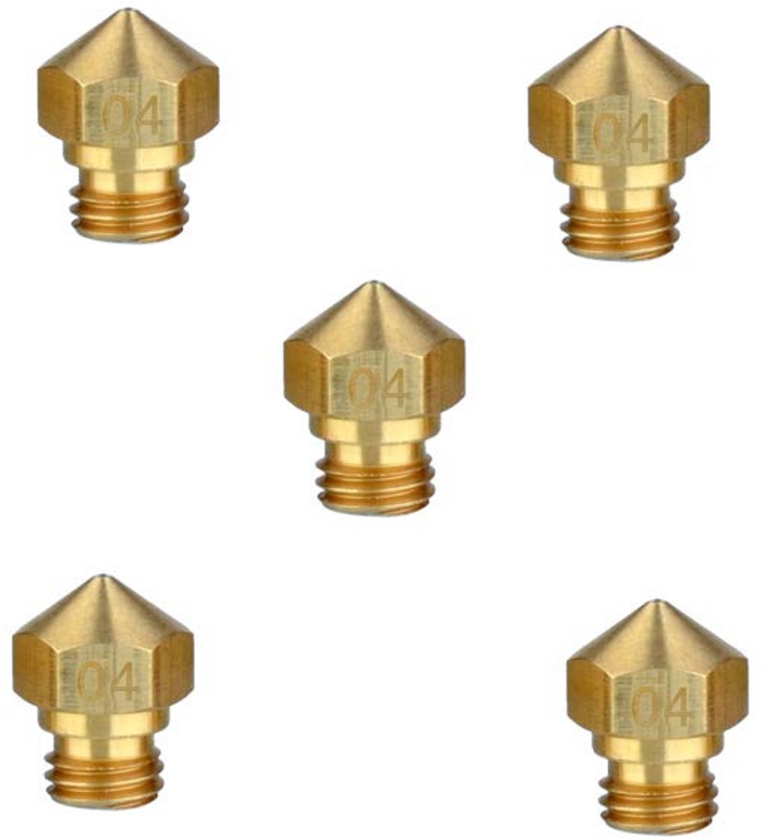Set van 5 Messing 3D Printer Nozzles 0.4mm MK10 M7 Compatibel