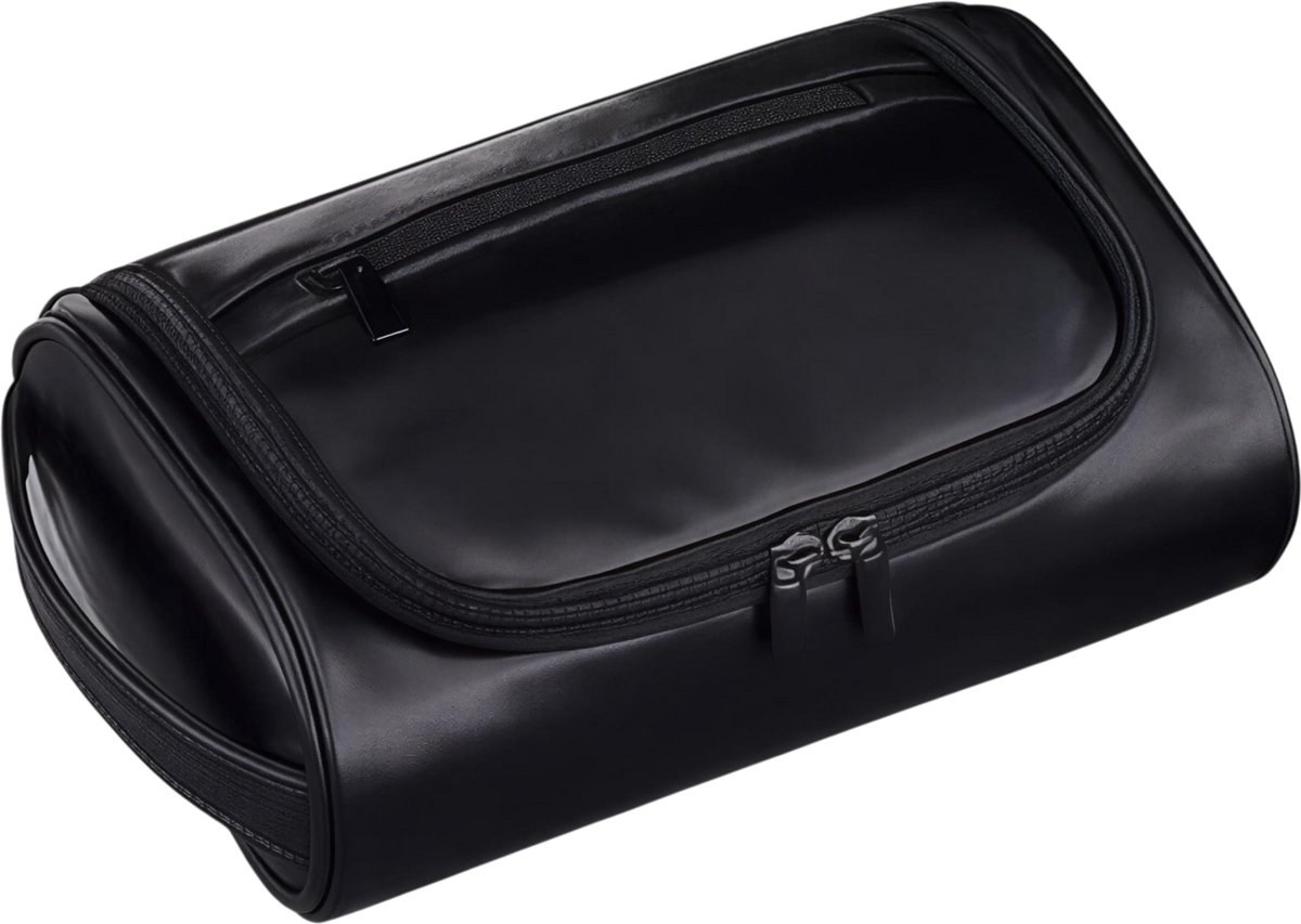 Reis Toilettas van Kunstleer voor Dames en Heren - Waterdichte Make-up en Cosmeticatas - Retro Travel Organizer met Ritssluiting - Zwart