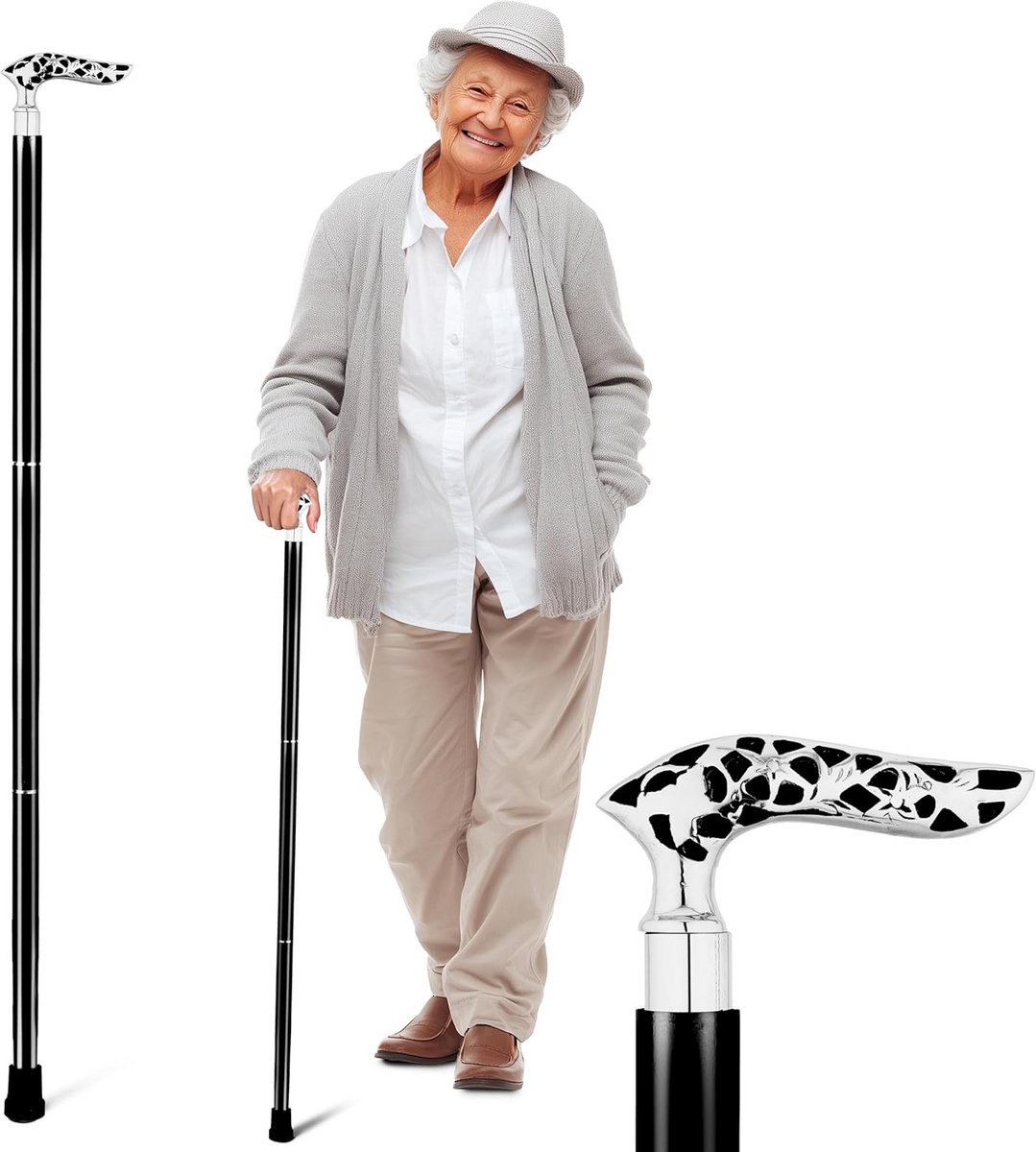 Stijlvolle Houten Wandelstok met Antislip Tip voor Mannen en Vrouwen