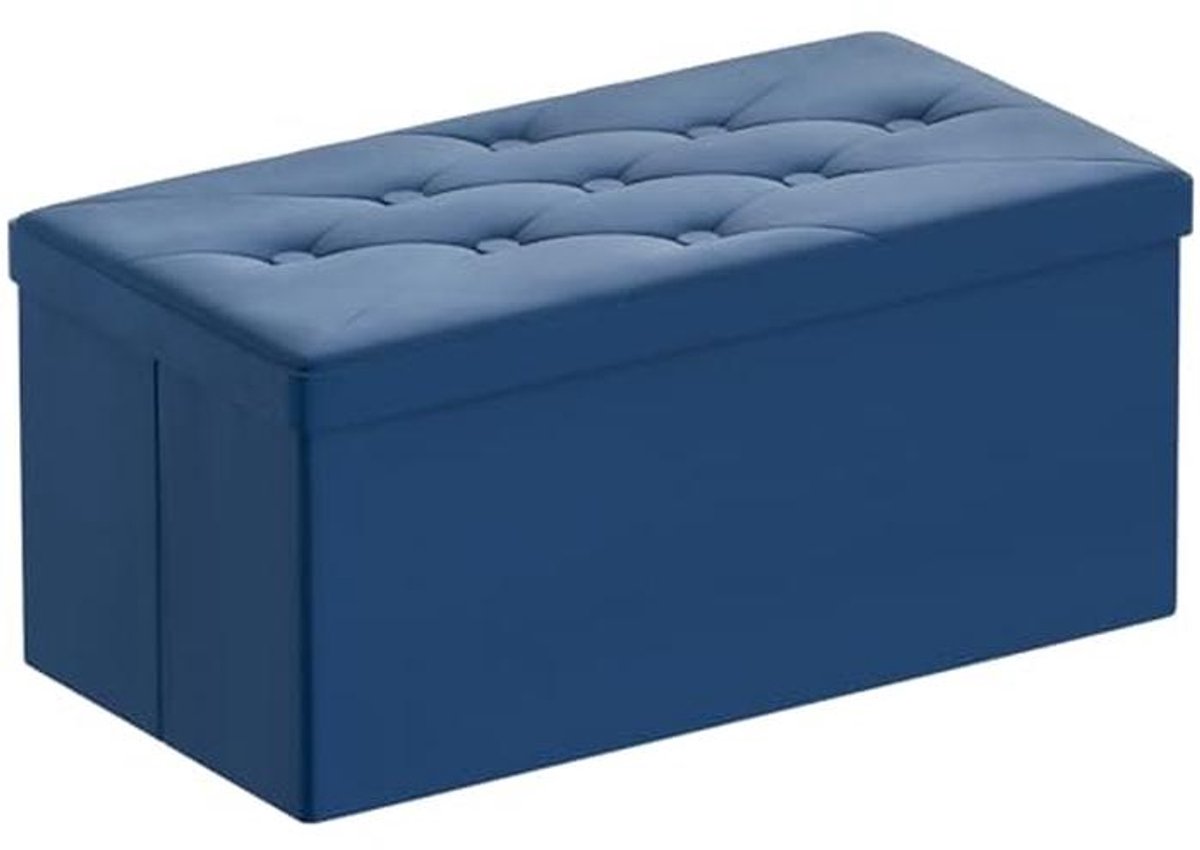 Opvouwbare Opbergdoos en Voetensteun - Multifunctionele Fluwelen Kruk voor Woonkamer en Slaapkamer - 80 x 40 x 40 cm - Blauw