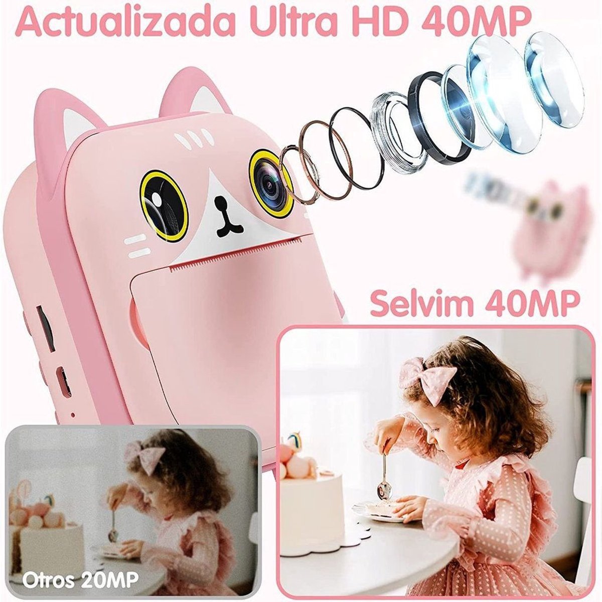 Kindercamera, instantcamera, digitale HD-camcorder voor peuters, met 32GB SD-kaart.