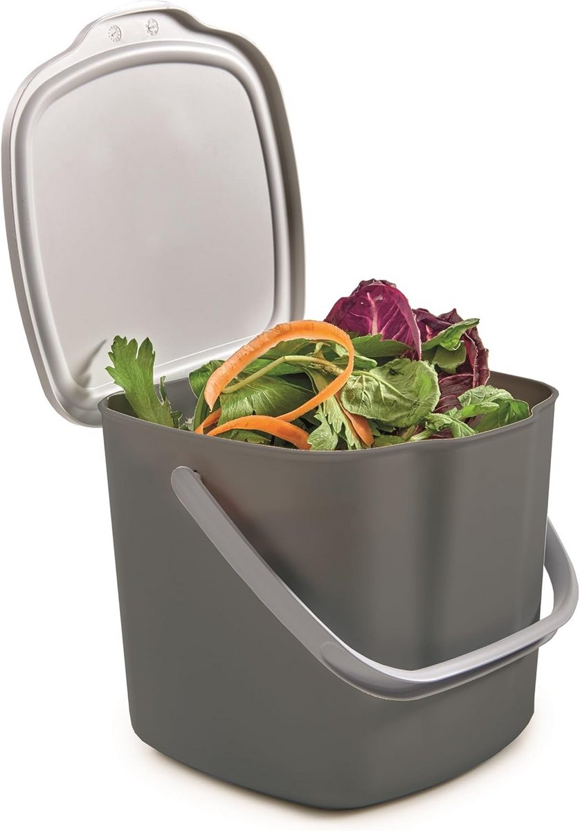 Keukenprullenbak 3L met Deksel en Ophanghaak voor Compost en Afval