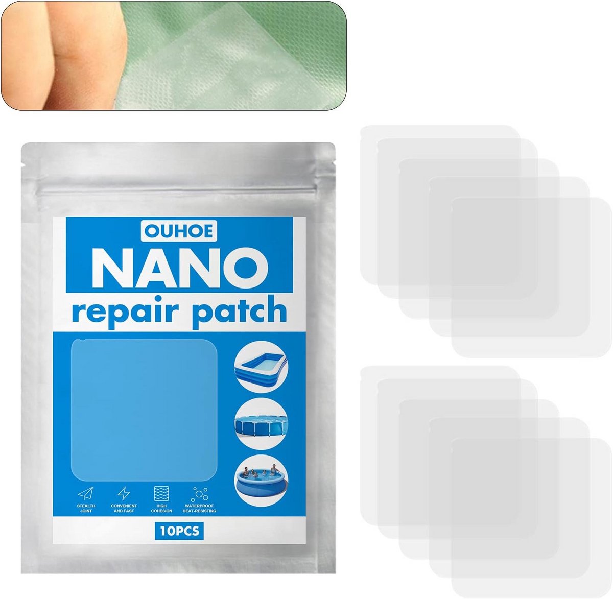 10x Zelfklevende PVC Reparatiepleisters voor Zwembad en Opblaasbare Artikelen - Transparant