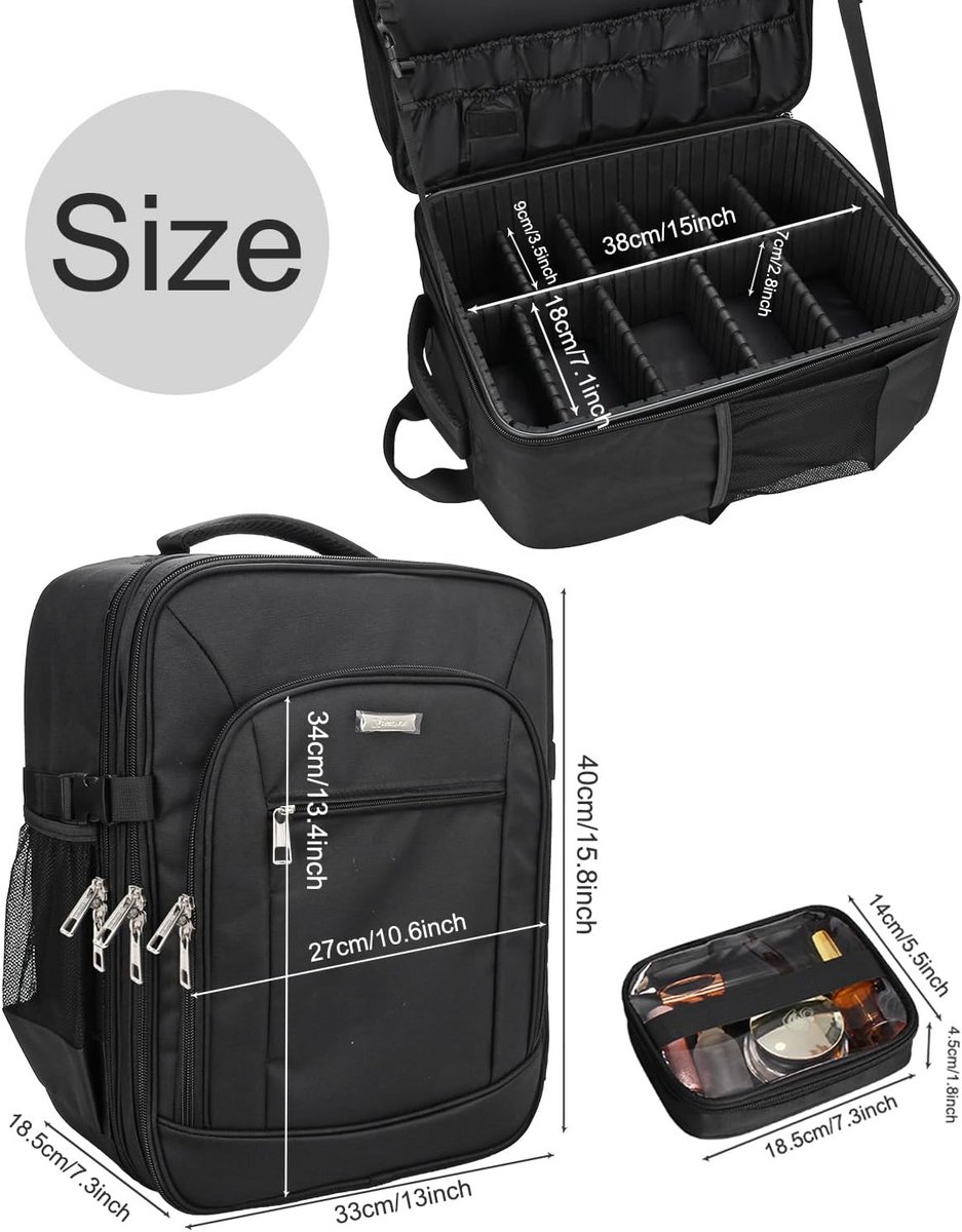 Extra Grote Professionele Make-up Koffer en Rugzak met 3 Lagen en Verwijderbare Opbergtasjes