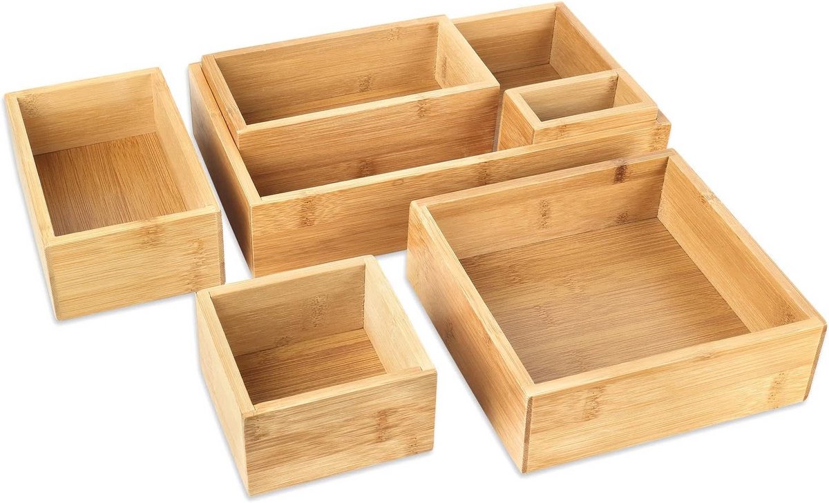 Opbergdozen Set van 6 Stuks Bamboe - Organizers voor Lades en Kast
