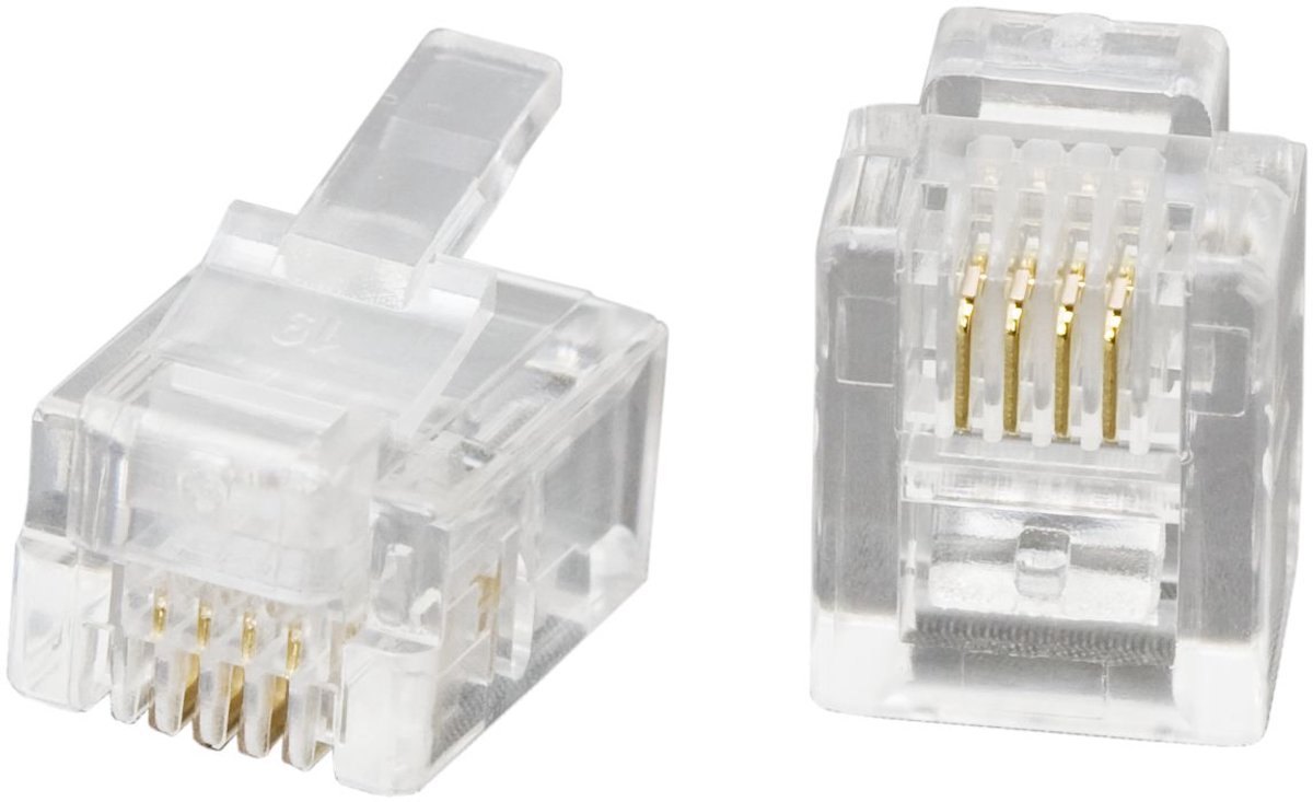 100x RJ11 Modulaire Stekker 6P4C – Telecommunicatie Connector – Vergulde Contacten – Telefoon Aansluiting - 100 Stuks [05216]