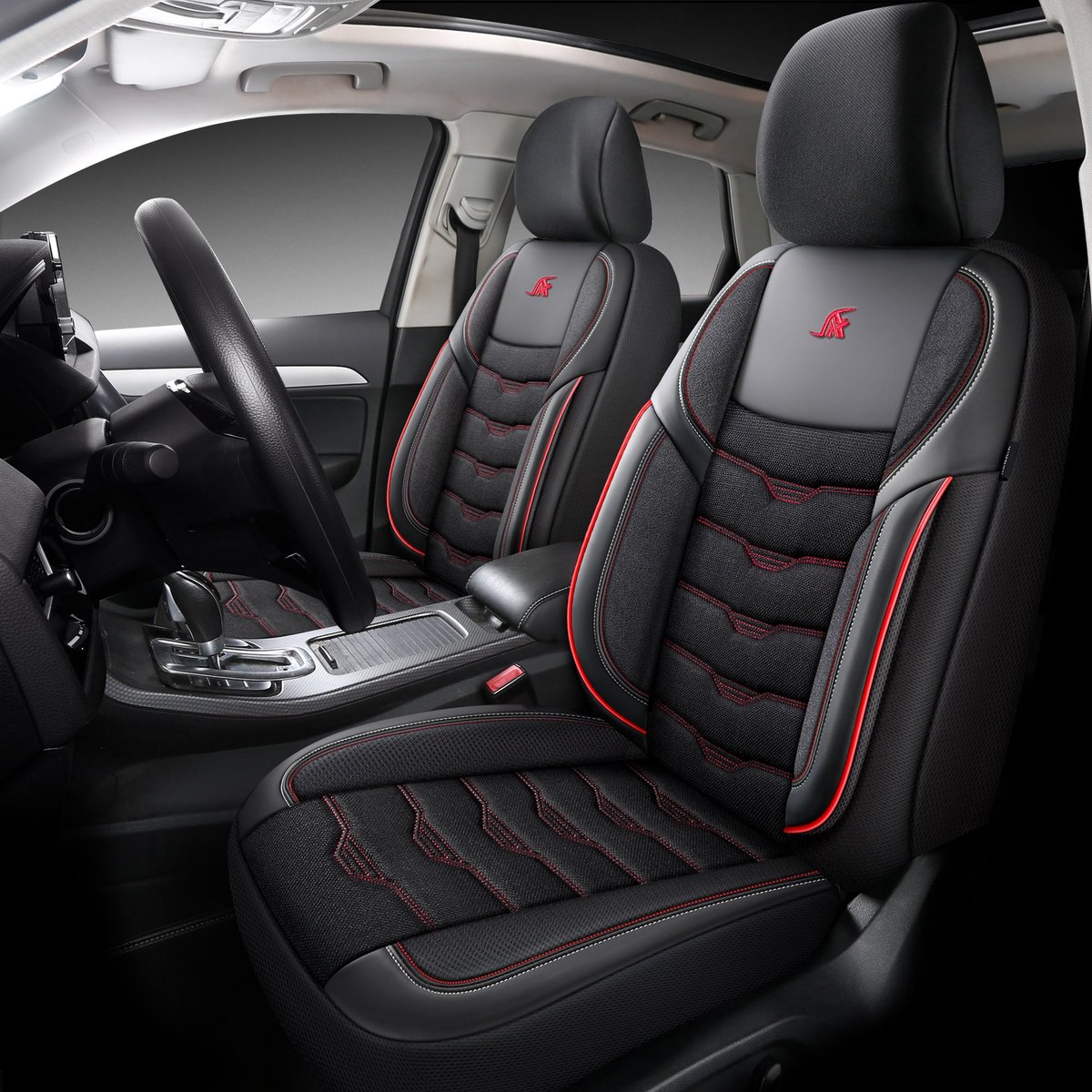 Autostoelhoezen voor Audi A3 8V | Complete set | AID401 | Zwart met rode stiknaden