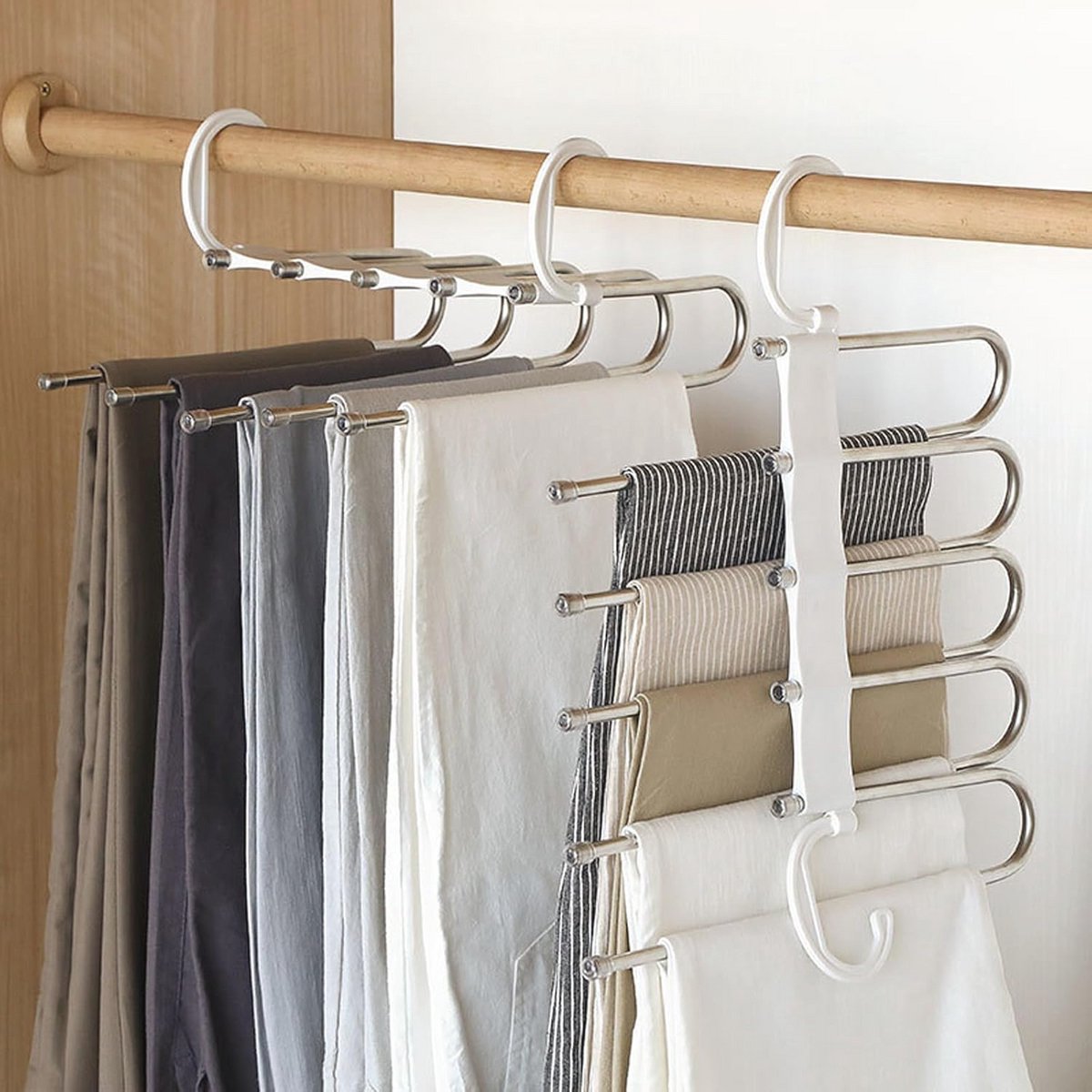 3-pack Ruimtebesparende Broekhangers, 5-in-1 Kledingorganizers voor Efficiënt Opslag