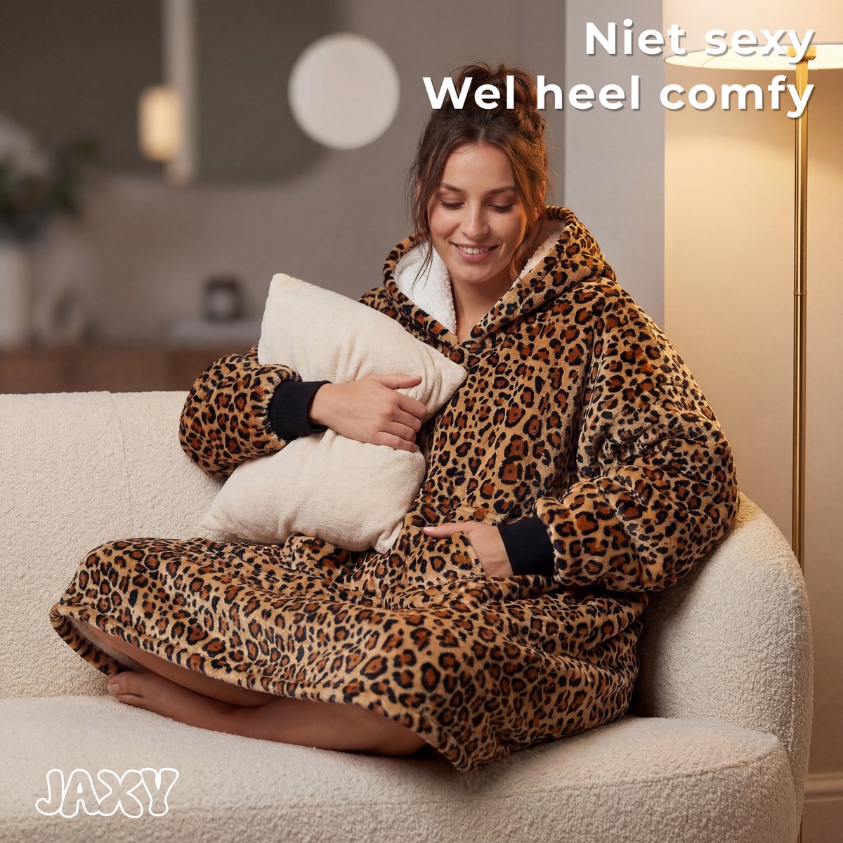 JAXY - Hoodie Deken - Snuggle Hoodie - Fleece Deken Met Mouwen - Snuggle - Cuddle Hoodie - 1450 Gram - Luipaard — cadeau in Wonen & Interieur - foto 6