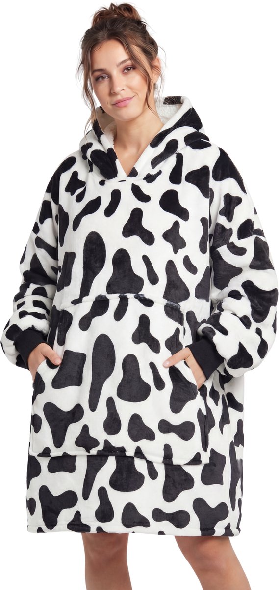JAXY - Hoodie Deken - Snuggle Hoodie - Fleece Deken Met Mouwen - Snuggle - Cuddle Hoodie - 1450 Gram - Koe