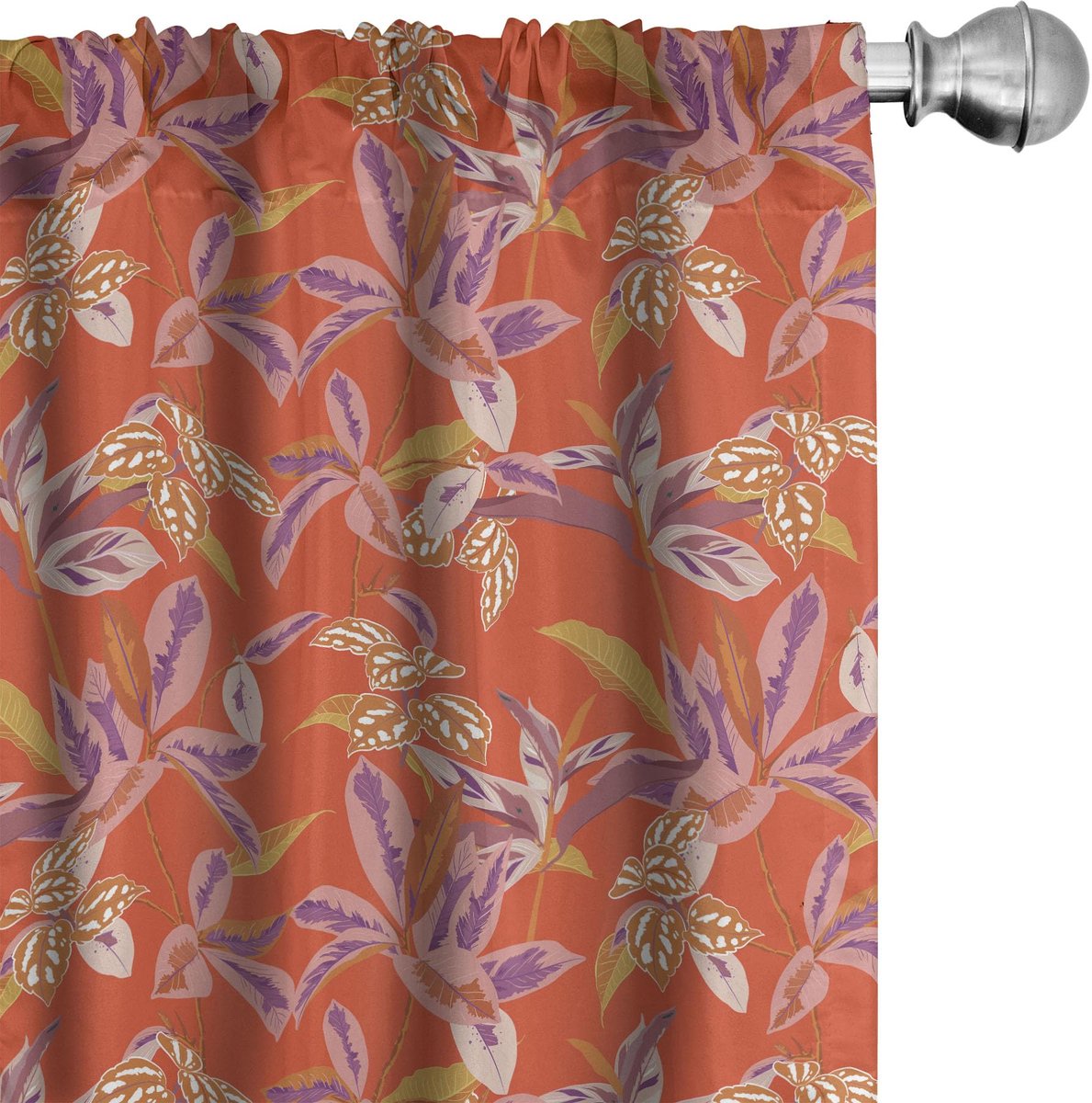 ABAKUHAUS Bloemen Gordijnen – 2x75x245 cm – Microvezel, Halfschaduw, Vermiljoen Multicolor Vermilion
