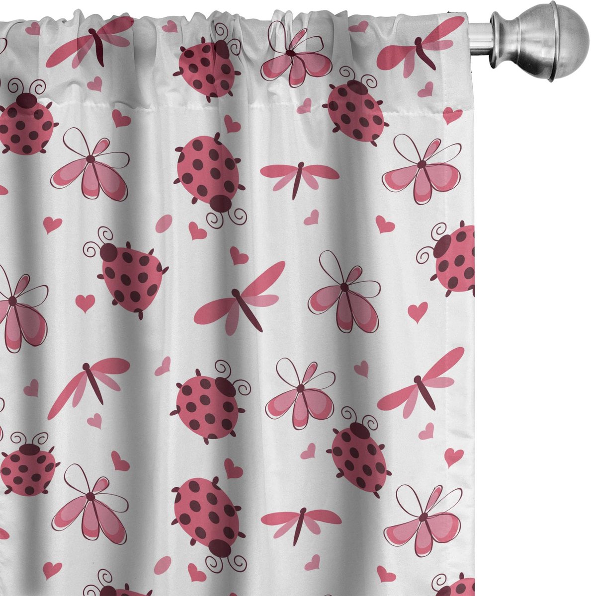 ABAKUHAUS Lieveheersbeestjes gordijnen 2x75x225 cm – rood-wit