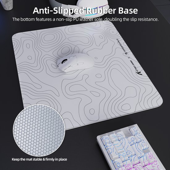 ATTACK SHARK CM05 Tempered Glass Gaming Mouse Pad - Glazen Muismat - Ultra-Smooth Surface - 9H Tempered Glass - 45*40CM - eSport Gaming Mousepad - White Contour Line