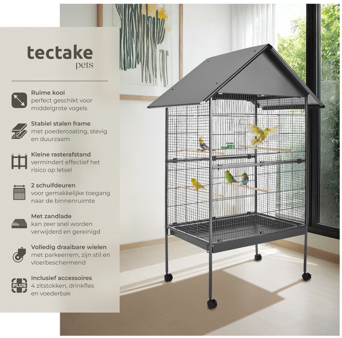 tectake Vogelkooi - Vogelkooien voor Binnen - 85 x 60 x 168 cm thumbnail 2