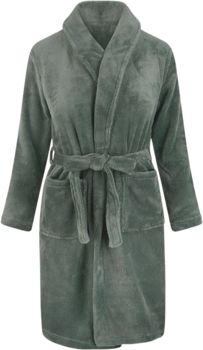 Kinderbadjas - groen - kinder badjas fleece - meisjes & jongens - ochtendjas- maat 134-140