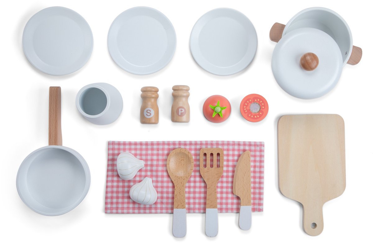 Woet® Houten Speelgoed Kinderkeuken Roze - Speelkeukentje met Pannen, Servies, Groente en Snijplank - Houten Speelkeuken - Werkbladhoogte 55 cm - Rollenspel - Vanaf 3 Jaar — afbeelding 4