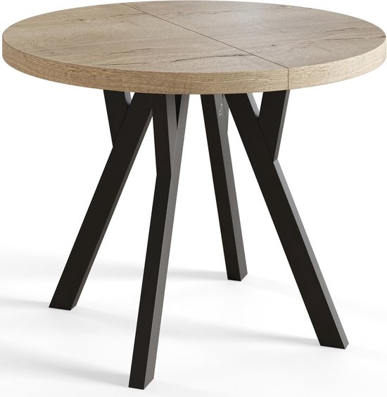 Eettafel rond mangohout 130cm Jones zwart ronde industriële tafel duurzaam mango
