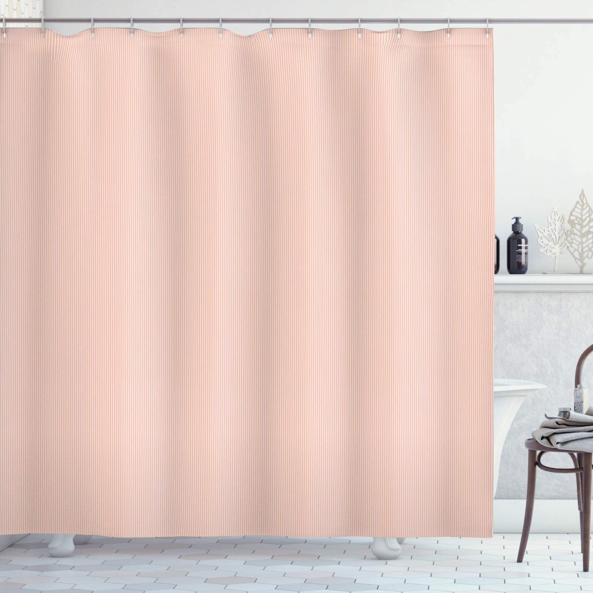 ABAKUHAUS douchegordijn – retro-strepen, 175x180 cm, bleke perzik