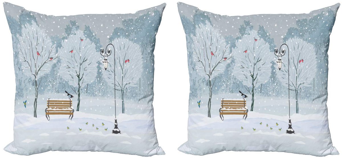 ABAKUHAUS Winterdecoratiekussen – kussenhoes 45x45 cm – 2-delige set, dubbelzijdig bedrukt, blauw-beige Blauw Beige