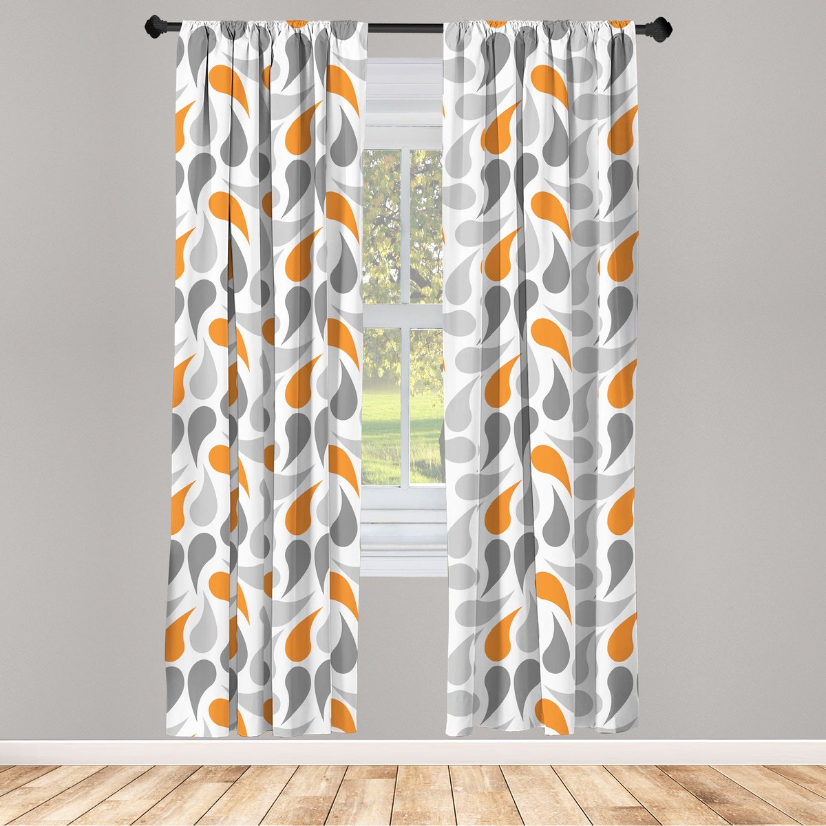 ABAKUHAUS Gordijnen – 2x75x245 – Microfaser – Oranje/Wit