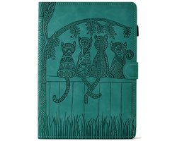 Bescherm-Etui Hoes Map geschikt voor Samsung Galaxy Tab S9 FE - S10 FE - 10.9 - Cartoon Cats - Groen