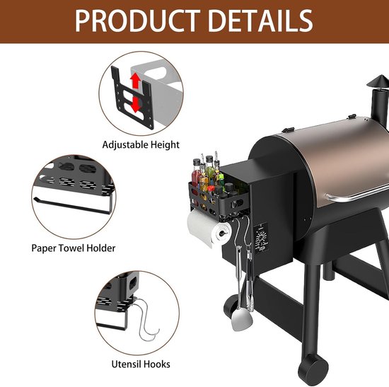 Zijmanden, opbergdozen, BBQ-accessoirerekken met haken en BBQ-accessoire-opbergdozen geschikt voor Z-Grills, Pitboss, Pro 22, 34, 575 en andere BBQ-grills. van Merkloos — afbeelding 5
