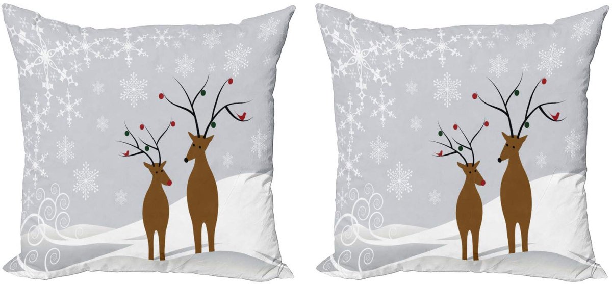 ABAKUHAUS Kussenhoes Set – 2x 60x60 cm – Dubbelzijdig bedrukt – Bruin, Lichtgrijs, Grijs, Wit