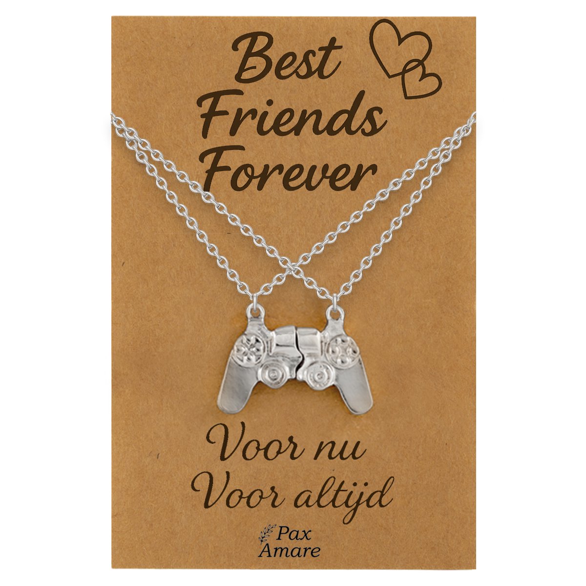 BFF Ketting voor 2 'Best Friends Forever' - Controller - Vriendschapsketting op Cadeau Kaartje - 45cm + 5cm verstelbaar - Zilverkleurig - Best Friends Hanger - Pax Amare
